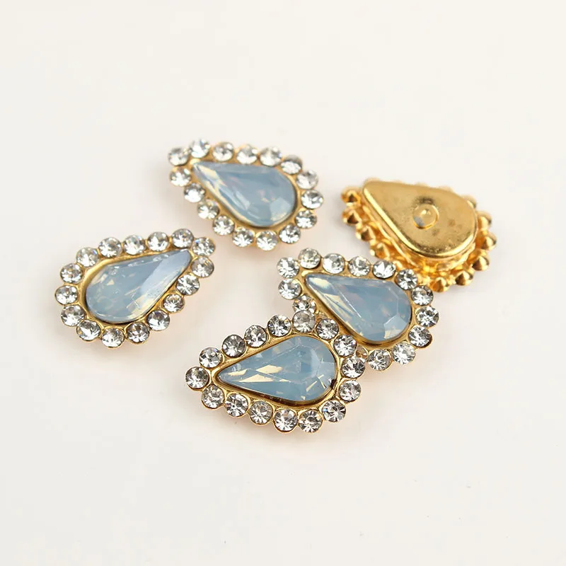 Lt Blue Opal Gold 50 шт. Каплевидная форма цветка пришить на горный хрусталь Кристалл Flatback горный хрусталь Золотая основа с оправа, коготь DIY одежда платье - Цвет: Lt Blue Opal Gold