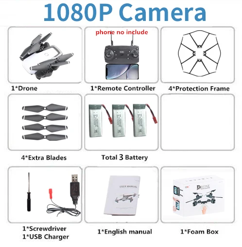 RC Дроны с камерой HD 1080P RC вертолет с высокой фиксацией RC Квадрокоптер с камерой Дрон профессиональные игрушки для детей# E - Цвет: White 1080P 3B