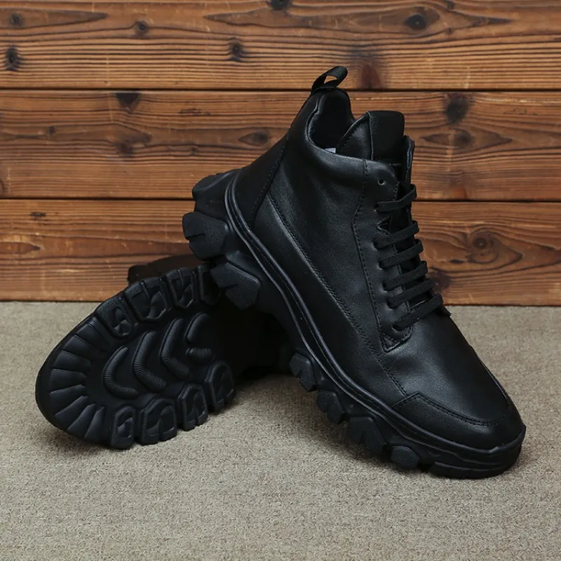 

England Style High-Top Shoes Men Brand Genuine Leather Sneakers Male Street Lace Up Casual Platform Shoes Luxury White Trainers