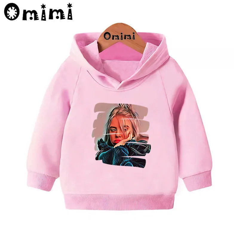 Детские толстовки Billie Eilish в стиле хип-хоп; Детские повседневные толстовки с капюшоном; пуловер для малышей; топы для девочек и мальчиков; осенняя одежда; KMT4545 - Цвет: Pink-4545C