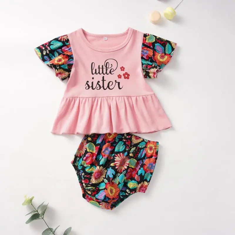 

2020 Newborn Baby Girl Clothes Flower Printed Tops+Short Pants Summer Outfits 2pcs 0-24 months