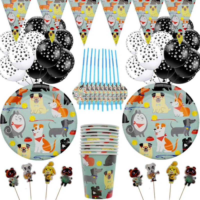 Мультяшная собака быстрая одноразовая посуда чашка тарелка соломинка для