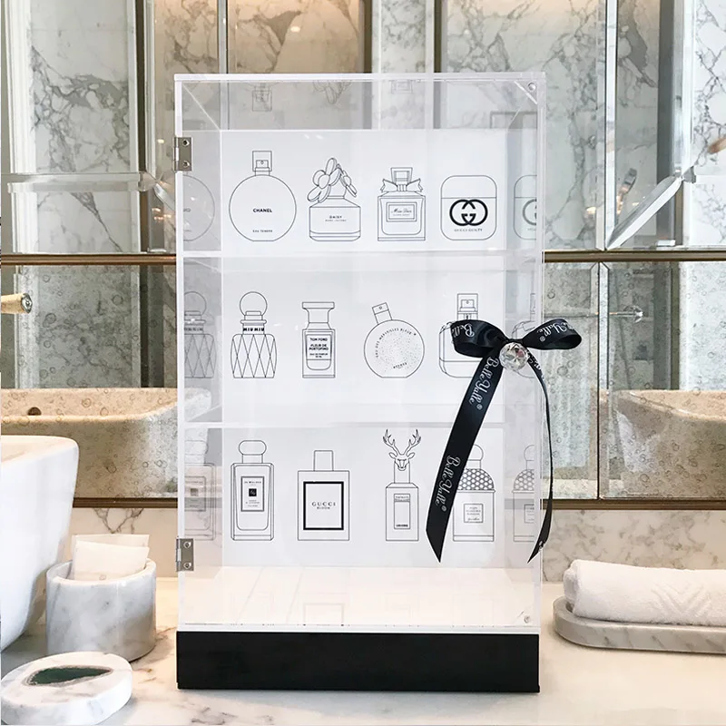 Jewelry Display Acrylic Perfume Storage Box Dust-proof With Cliear Door Cosmetics Cabinet Skin Care Products Desktop Stand