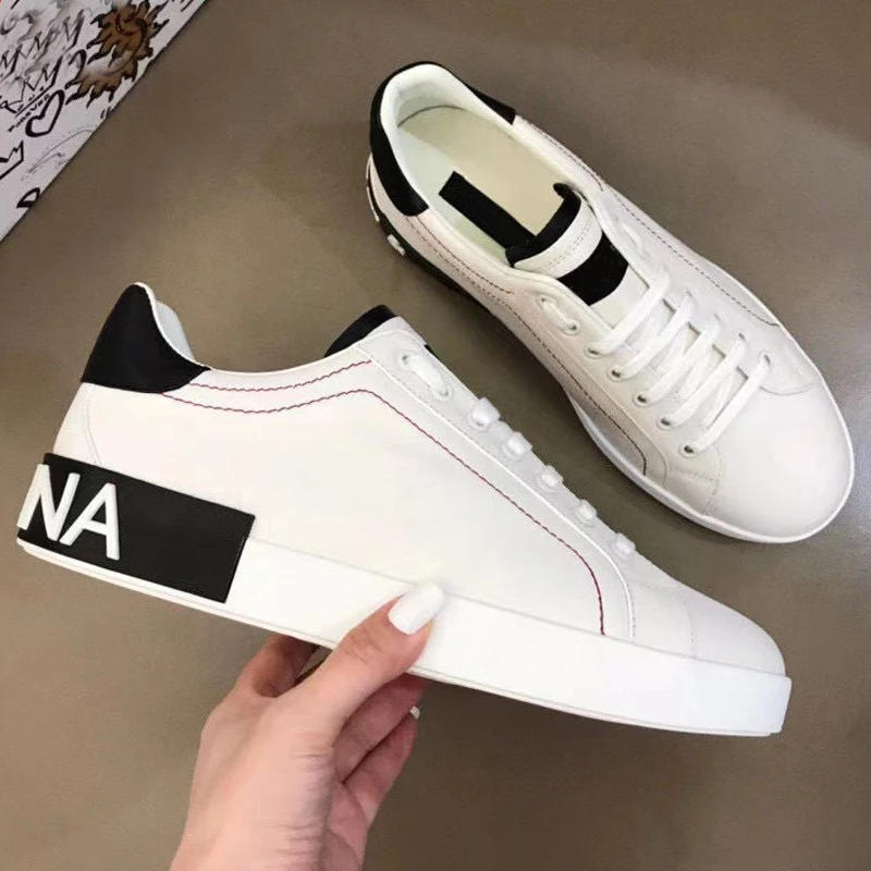 

Designer Men's Lace-Up Calfskin Nappa Sneakers Contrast Fashion Male Luxury Brands Leather Flat Skateboard Sport Shoes