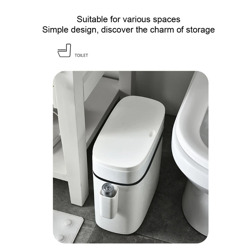 Rectangular Hand Press Slim Plastic Trash Can with Lid 12L/14L Household Barrel Wastebasket Garbage Container Bin for Bathroom |