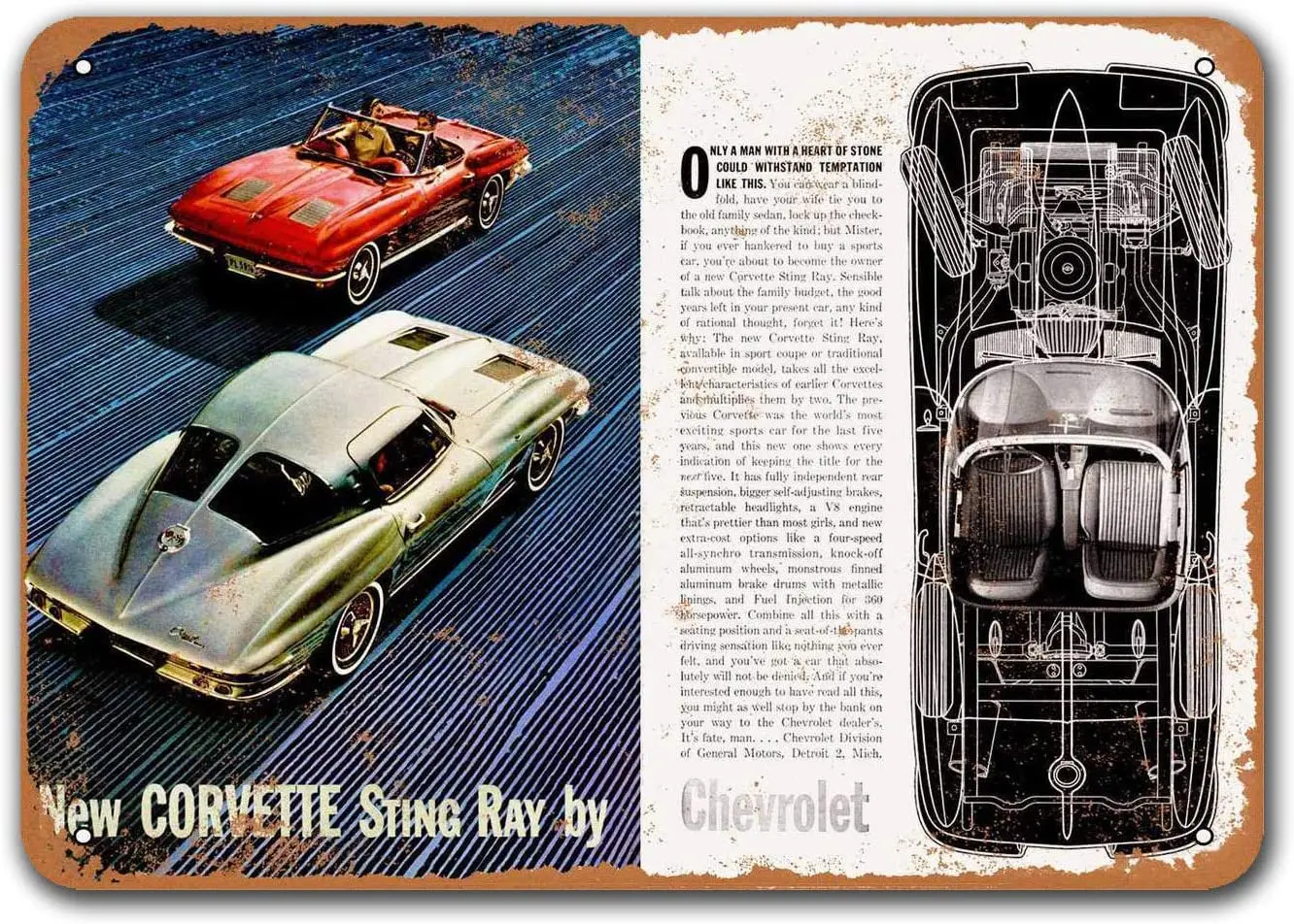 

Pub Office Car Tin Signs Vintage Metal Coffee Club Bar Poster Dorm Restaurant Home Wall Decor 1963 Corvette 16x12 inches
