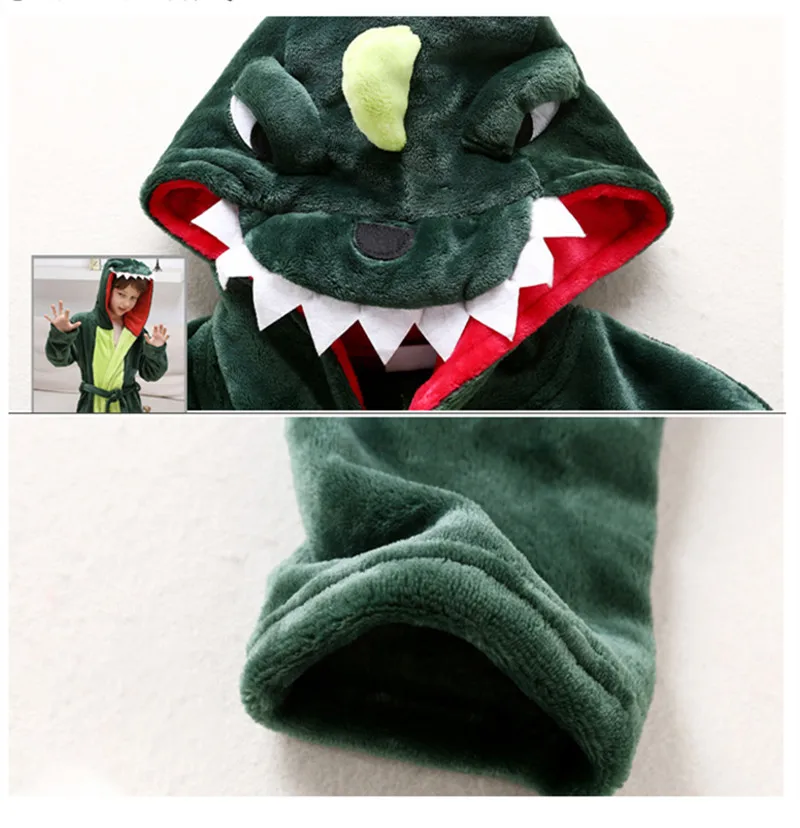 Cartoon Children Bathrobe for Boy Girls Pajamas Flannel Tiger Animal Hooded Bath Robe Baby Kids Home Wear Outfit Roupao Infantil