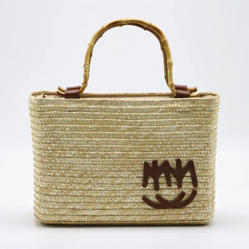 

New summer women's bag straw woven bag wheat straw woven bag shoulder bag bamboo handle handbag