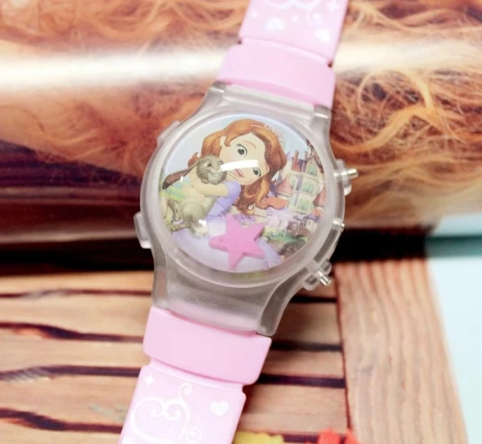 Распродажа силиконовые Мультяшные блестящие часы для девочек с мигасветильник