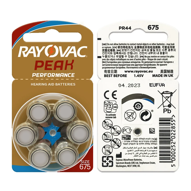 RAYOVAC Пик 60 x слуховой аппарат батареи 675A! 60 шт. батареи слухового аппарата. Цинк воздуха A675 для слухового аппарата SIEMENS