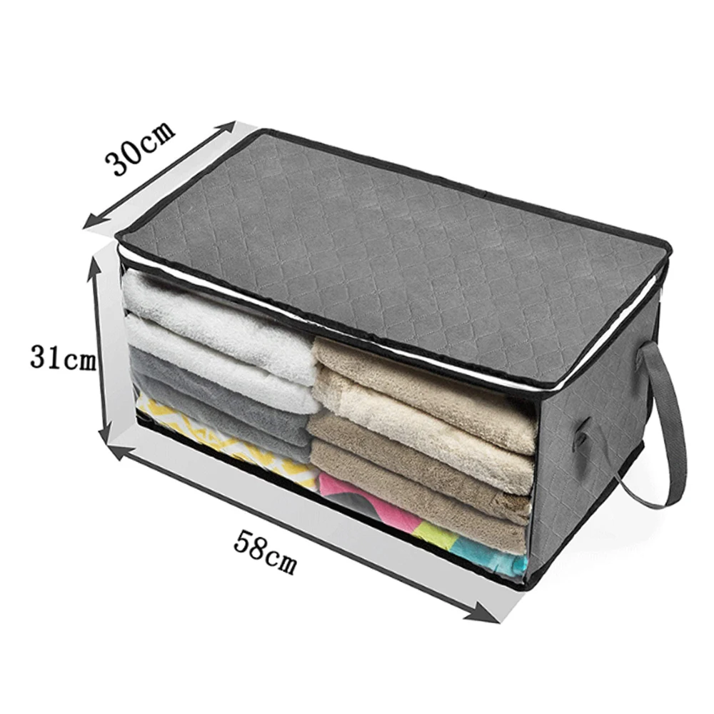 

Folding Non Woven Fabric Storage Box Zippered Quilt Clothes Blanket Storage Box Clear Window Organizer With Handles 1/3pcs