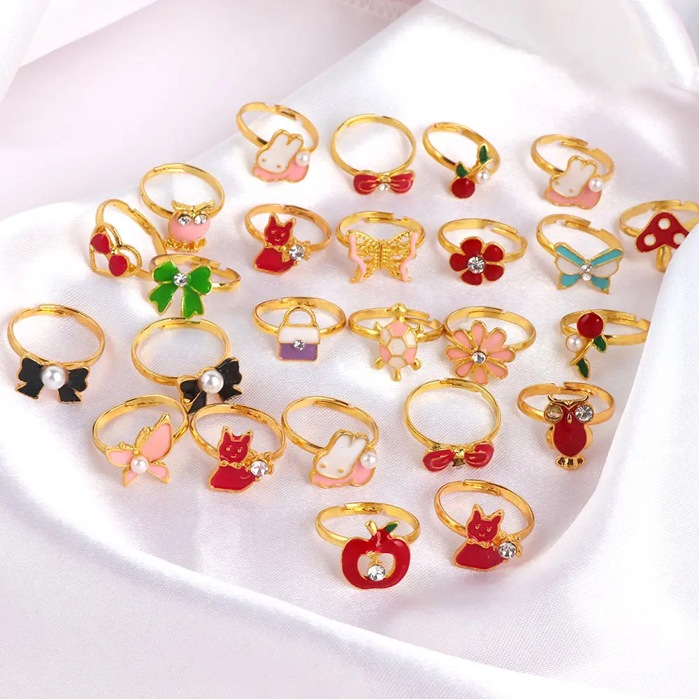 

36 Piece/Set Cute Love Kids Rings Sweet Design Flower Animal Finger Rings for Baby Girls Fashion Jewelry Accessories Gifts