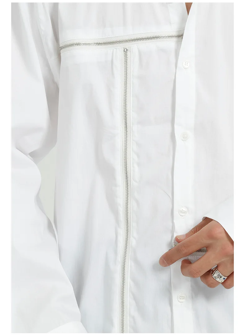 

Male Japan Korea Streetwear Hip Hop Black White Dress Shirts Spring New Men Zipper Loose Casual Long Sleeve Shirt