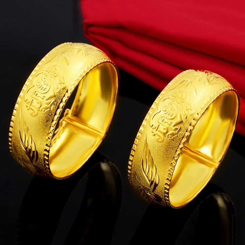 

HOYON Women's Jewelry Wedding Real 100% 24K Gold Color Bracelet Dragon and Phoenix Bracelet Jewelry for men wedidng 20x60mm