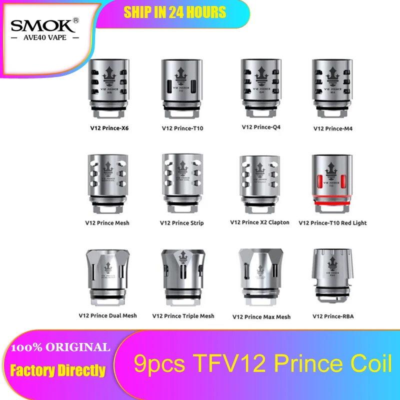 9 шт./лот оригинальный SMOK TFV12 Prince сменная катушка Q4/X4/X6/T10 0/M4/Mesh/Strip Core для Tank e