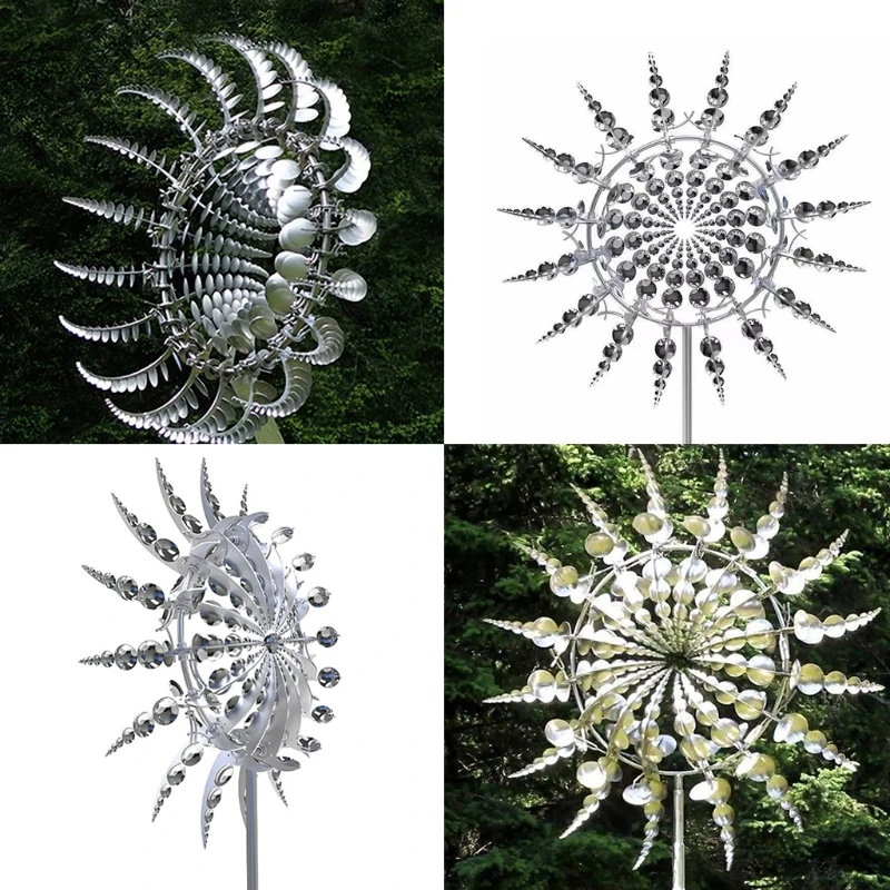 

Creative Unique Metal Windmill Geometric Pattern Wind Spinner Catcher Kinetic Chimes with Stake Ornament Garden Yard Patio Decor