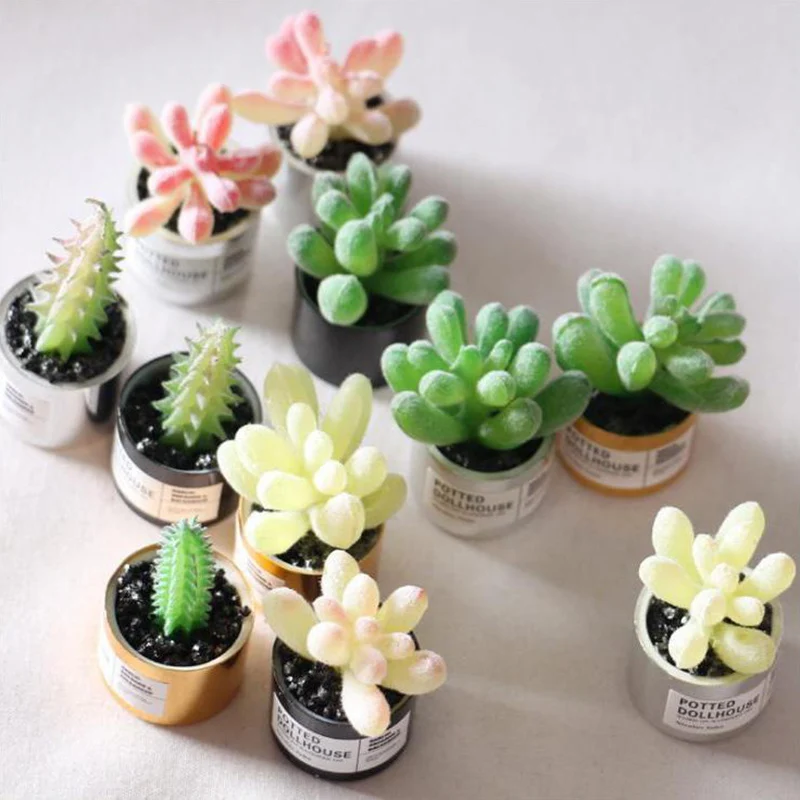 

New 1:12 Dollhouse Miniature Potted Succulent Plant Model Accessories Simulation Toy For Doll House Decals New Decorations