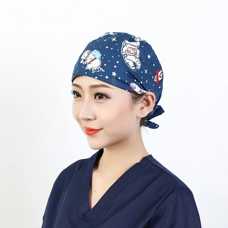 

New Unisex Cotton Adjustable Pet Work Hats Dust Cap Nursing Cap Elastic Beauty Hat Beauty Salon Baotou Hat Pet Scrubs Wholesale