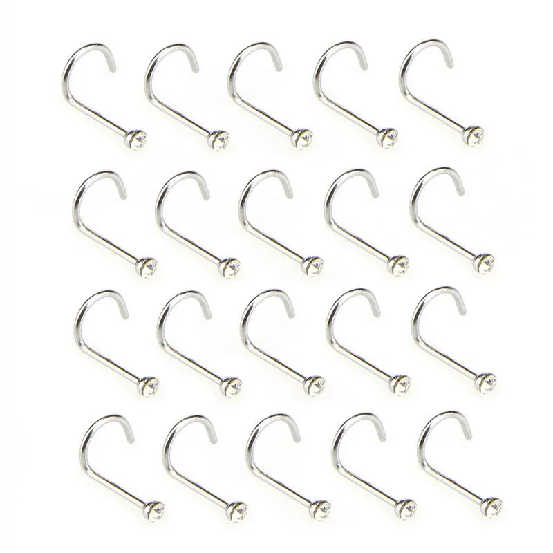 

20 pieces / set of stainless steel Crystal Rhinestone Jewelry perforated nose pin ring pure color novel nose ring Nose Jewelry