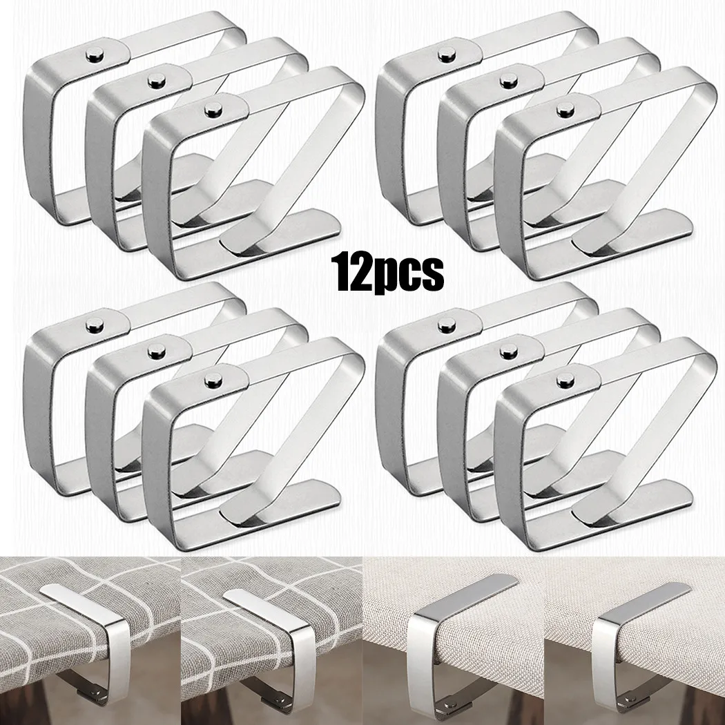 

12 Stainless Steel Tablecloth Clips Clamps Table Cover Holders For Picnic Party Kitchen Dining Bar Accessories