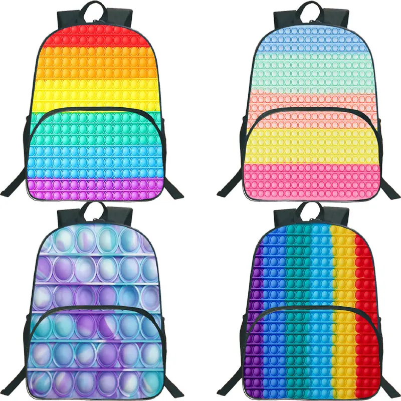 

16 Inch POP IT Backpack Kindergarten Bookbag Boys Girls Color Bubble Kids Bag 3D POP Fidget School Bag Mochila (Can Not Pop It)