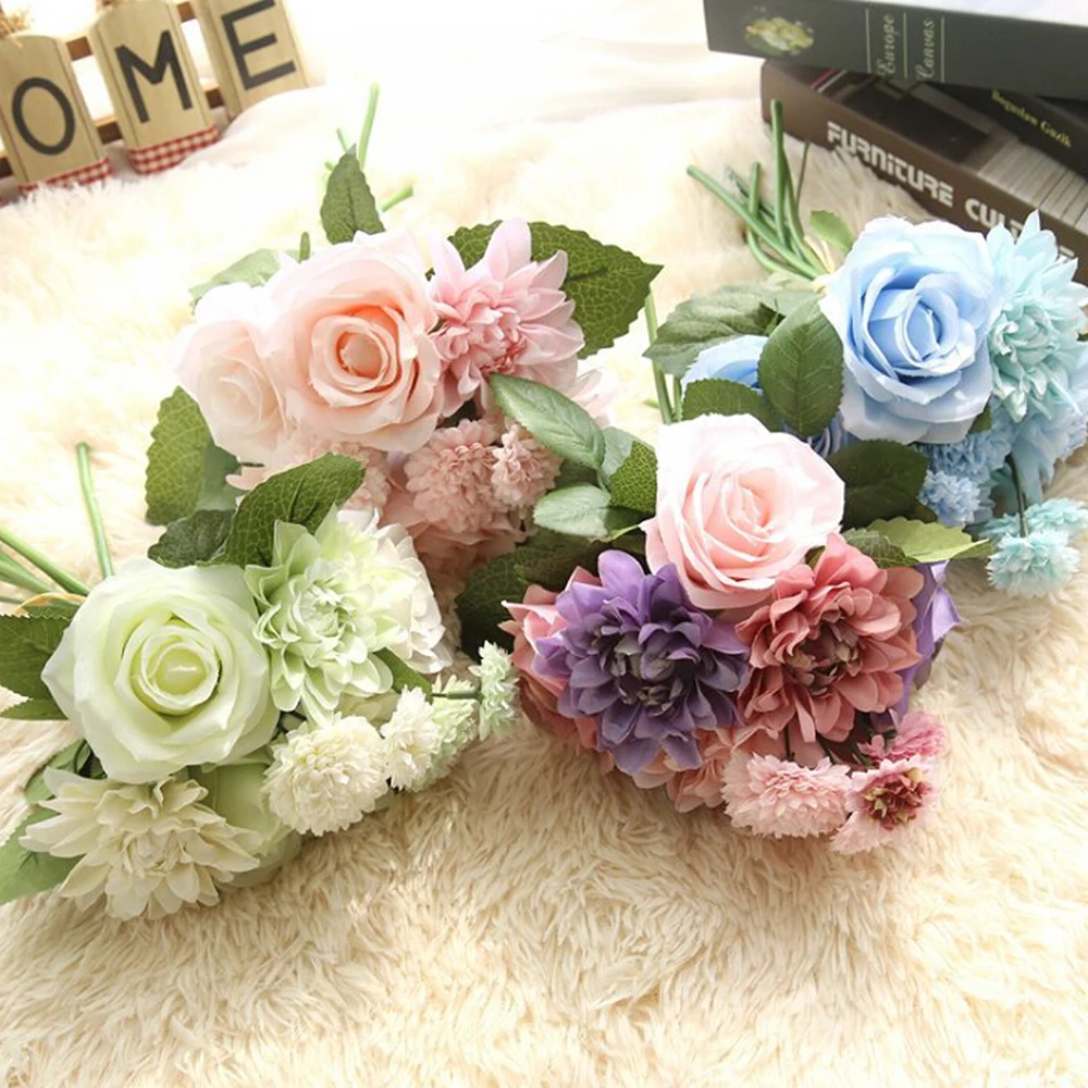 Букет из искусственных роз 3 шелковых цветов на ощупь для украшения дома и сада