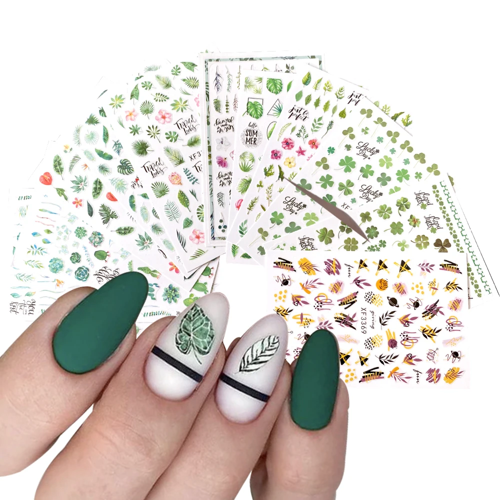 

12pcs 3D Nail Sticker Summer Flower Green Leaf Design Sticker Set For Nails DIY Nail Art Decor Gel Polish Sticker Manicure Foils