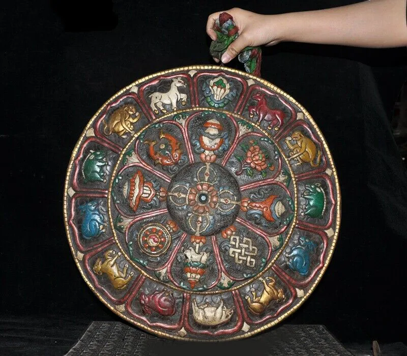 

wedding decoration Tibet Meteorite Iron Painted Zodiac Year eight treasures Symbol Tangka hanging