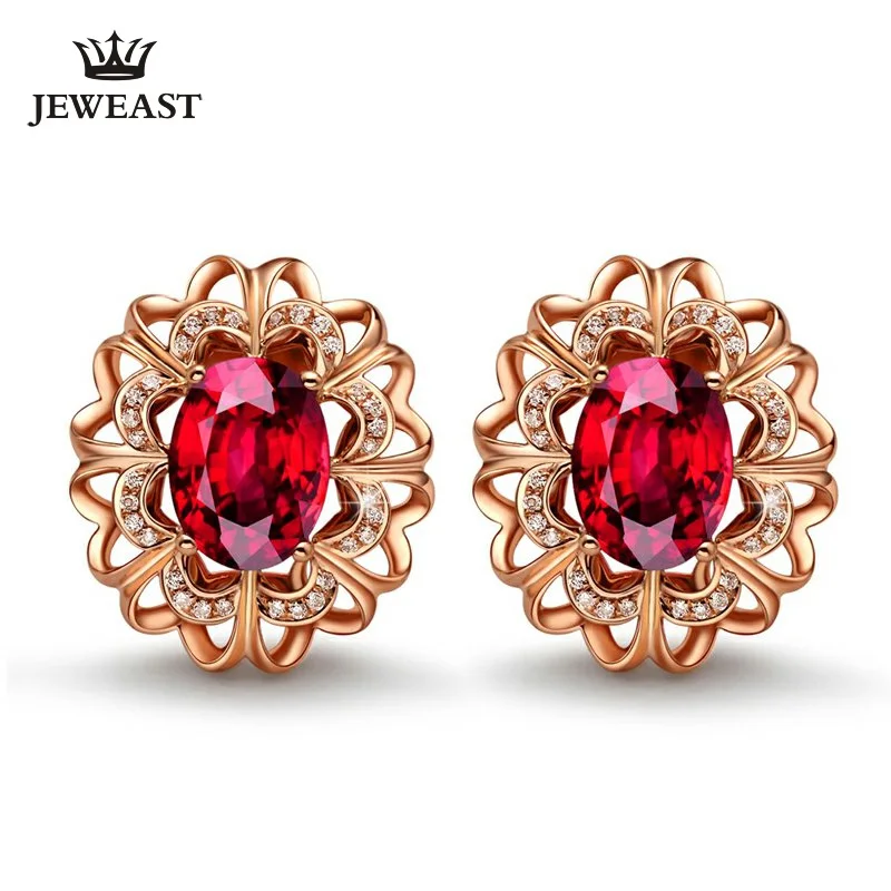 

LSZB Natural red tourmaline 18K Pure Gold Earring Real AU 750 Solid Gold Earrings Diamond Trendy Fine Jewelry Hot Sell New 2023