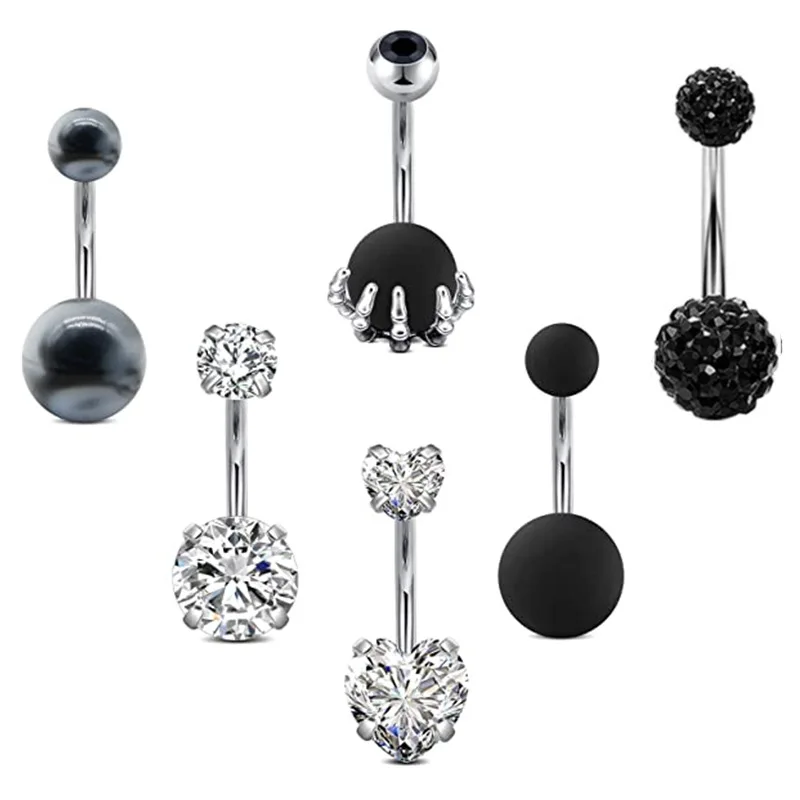 

5/6pc/set Crystal Belly Button Ring Navel Piercing Zircon Ombligo Surgical Steel Sexy Round Belly Bar for Woman Body Jewelry 14G