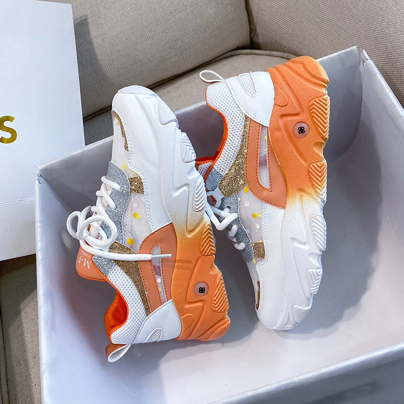 Кроссовки женские на платформе повседневная сетчатая обувь шнуровке