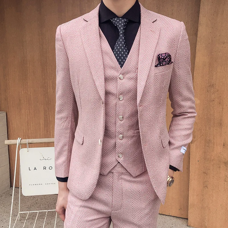 

Новый мужской костюм осень 2021 свадебное платье с двумя пуговицами для жениха корейский Костюм-тройка для мальчиков