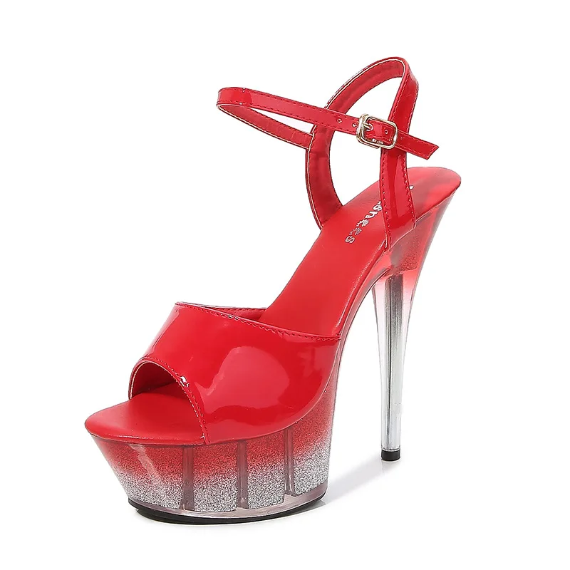 

Mclubgirl 2021 Spring Women's Sexy Fashion Sandals Fish Toe Platform Clear Heel Thin Heels Sandals Crystal Charm Elegant LFD