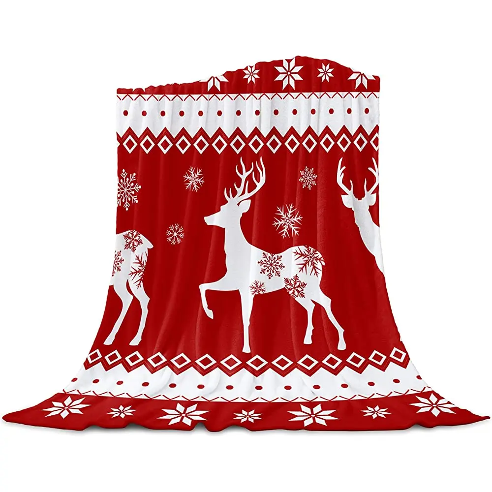 

Throw Blankets, Christmas Gnome Snowman Luxury Ultra Soft Flannel Bed Blanket Winter Snowflake on Red Border