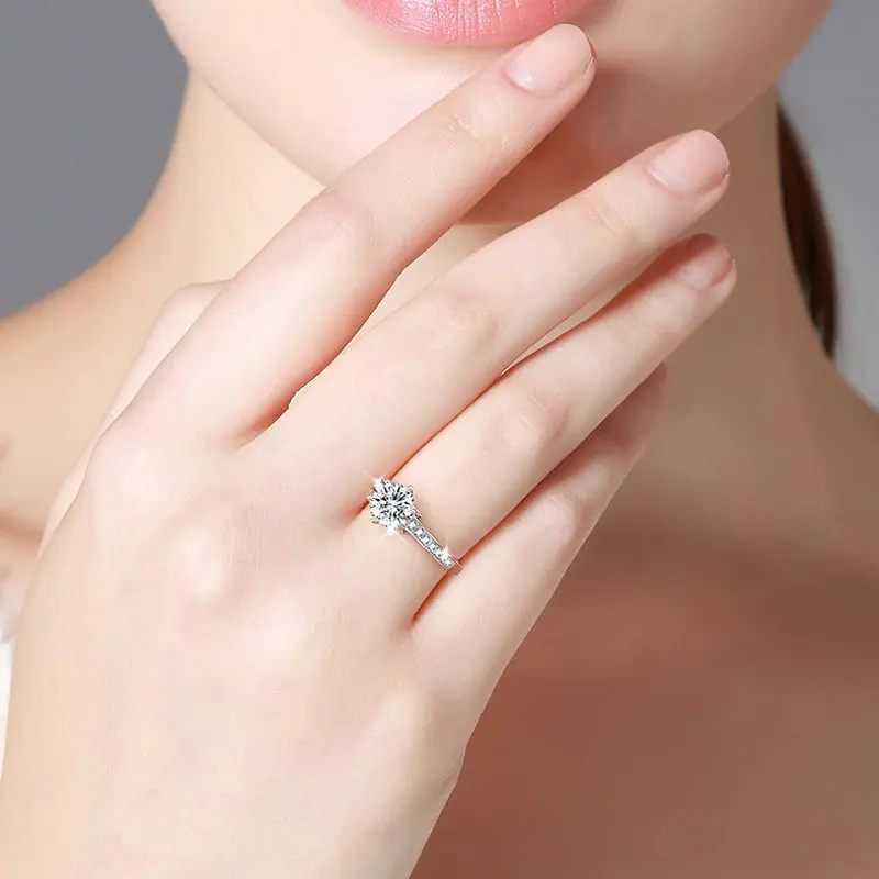 

925 Sterling Silver Snowflake Moissanite Diamond Ring Women Classic Simple Marriage Proposal Ring Fine Jewelry JA-42