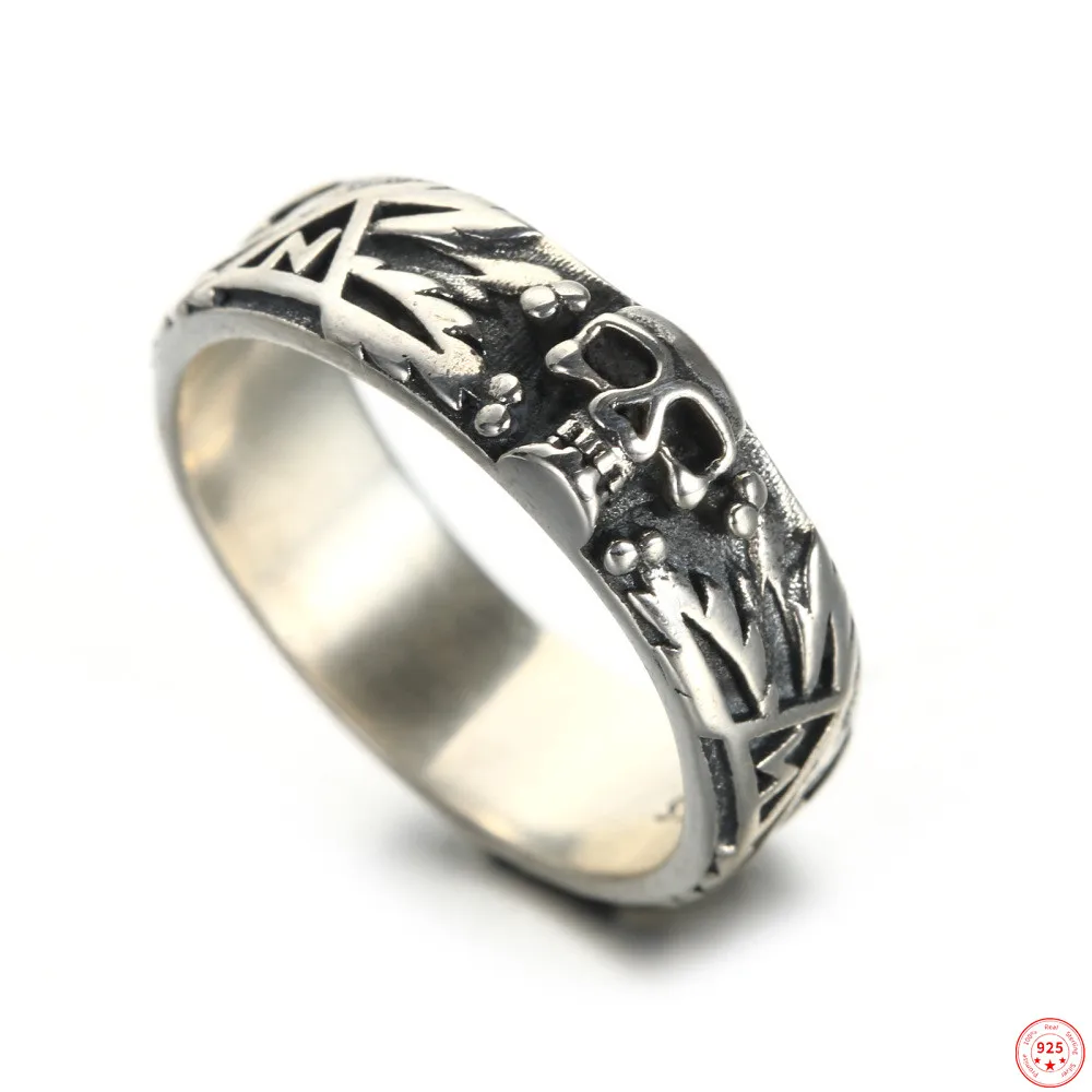 

BOCAI S925 Sterling Silver Charm Rings 2021 Popular Skull Skeleton Retro Totem Pure Argentum Punk Hand Jewelry for Men and Women