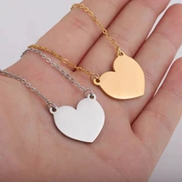 stainless steel love heart pendant necklace for couple metal heart chain necklace for carving mirror polished wholesale 10pcs