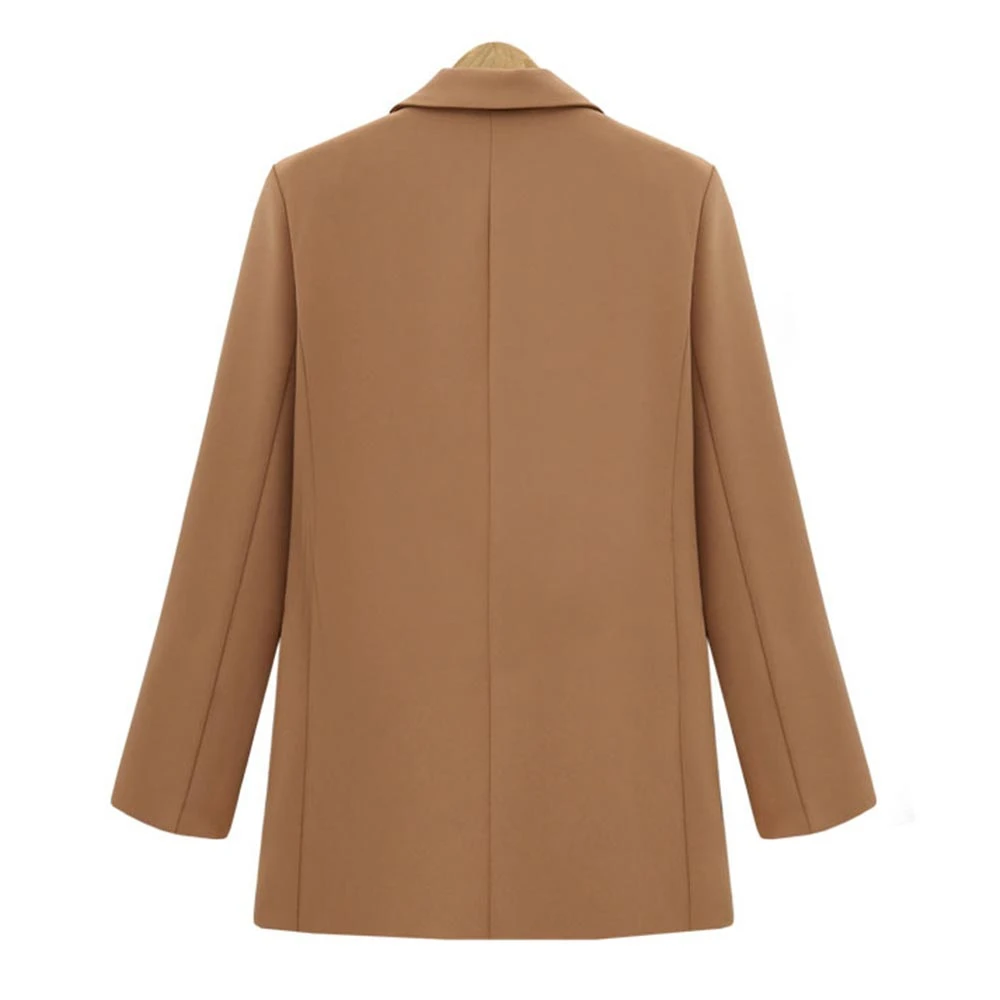 Фото Women Autumn New 2021 England Blazer Button Double Breasted Long Sleeve Office Lady Coat Solid Female Casual Brown Outerwear №3