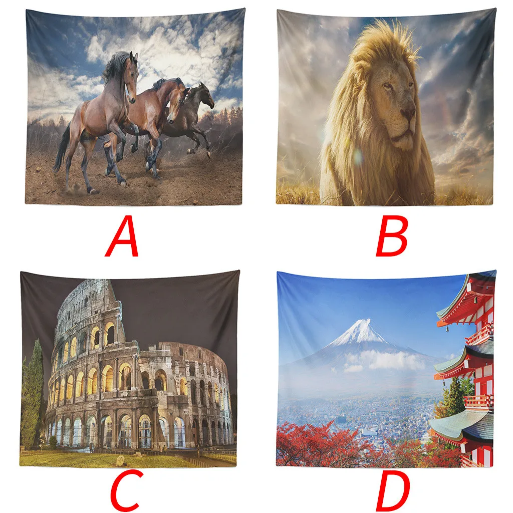 Гобелен принты с пейзажем гобелен настенный креативный Лев лошадь для комнаты
