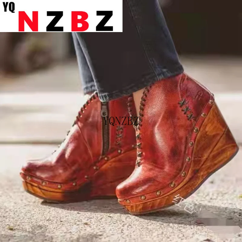 Новые осенне-зимние женские кожаные ботильоны в западном стиле | Обувь