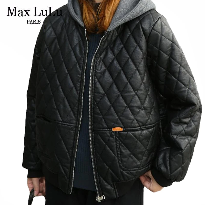 Max LuLu New 2021 Winter Women Loose Faux Leather Jacket European Style Padded Punk Casual PU Coats Vintage Black Gothic Clothes