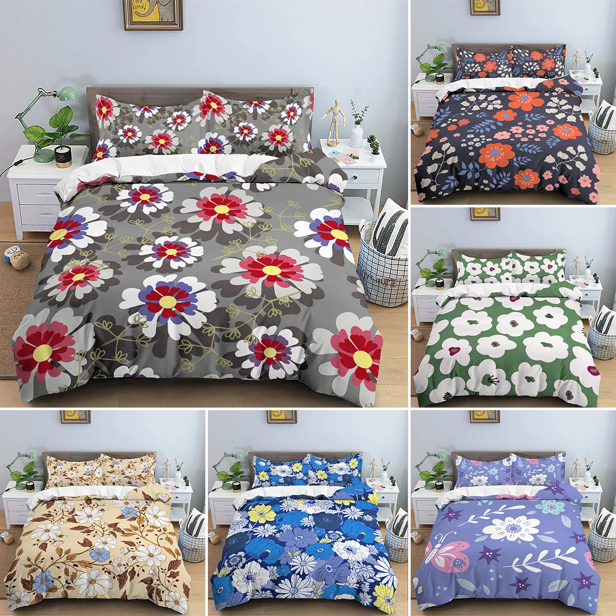 

Floral Pattern Bedding Sets Soft Comforter Duvet Cover Pillowcases Decorate Room Lovely Quilt Cover Double Single 2/3PCS Bed Set