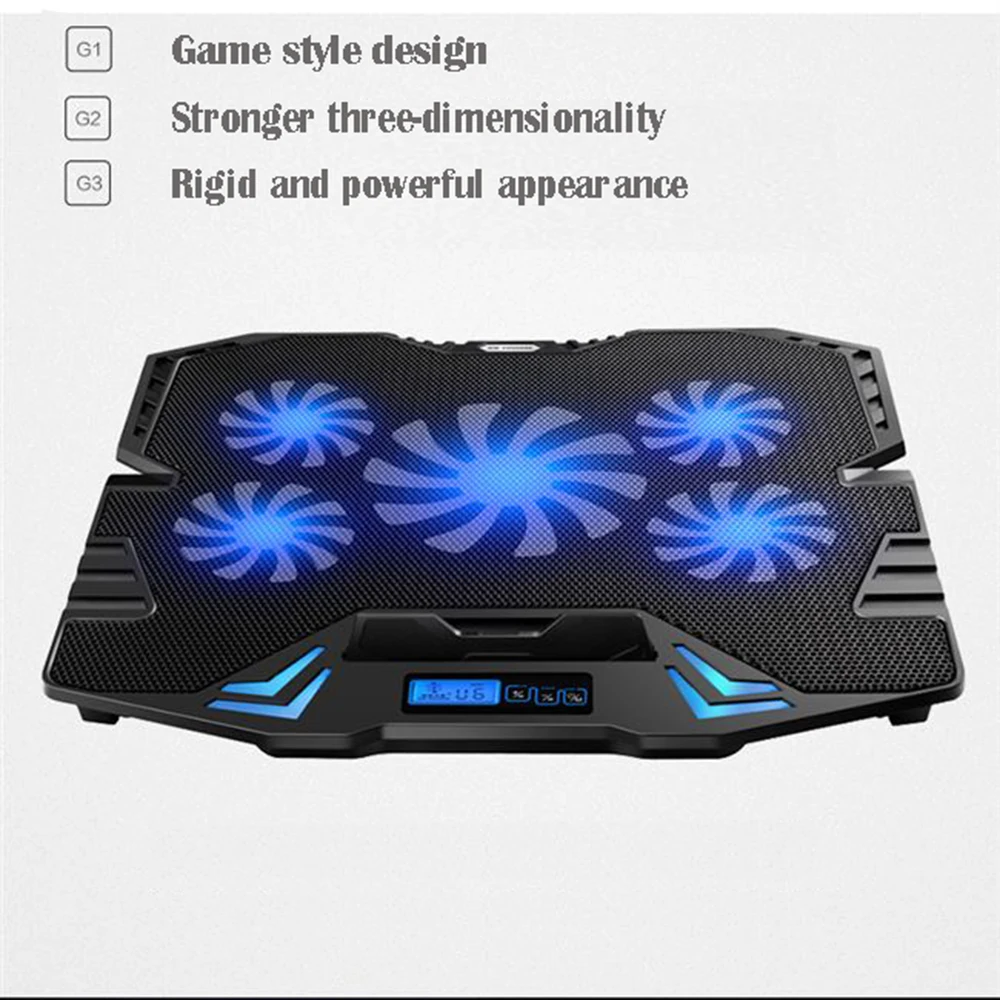 metoo 12 15 6inch gaming laptop cooler five fan led screen two usb port laptop cooling pad notebook stand for laptop free global shipping