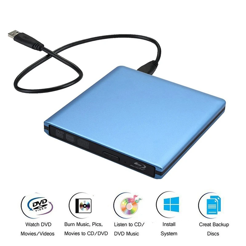 BLU Bluray Burner Writer BD-RW USB 3,0 внешний DVD привод портативный Blu ray плеер CD/DVD RW оптический привод для ноутбуков hp - Цвет: BLU
