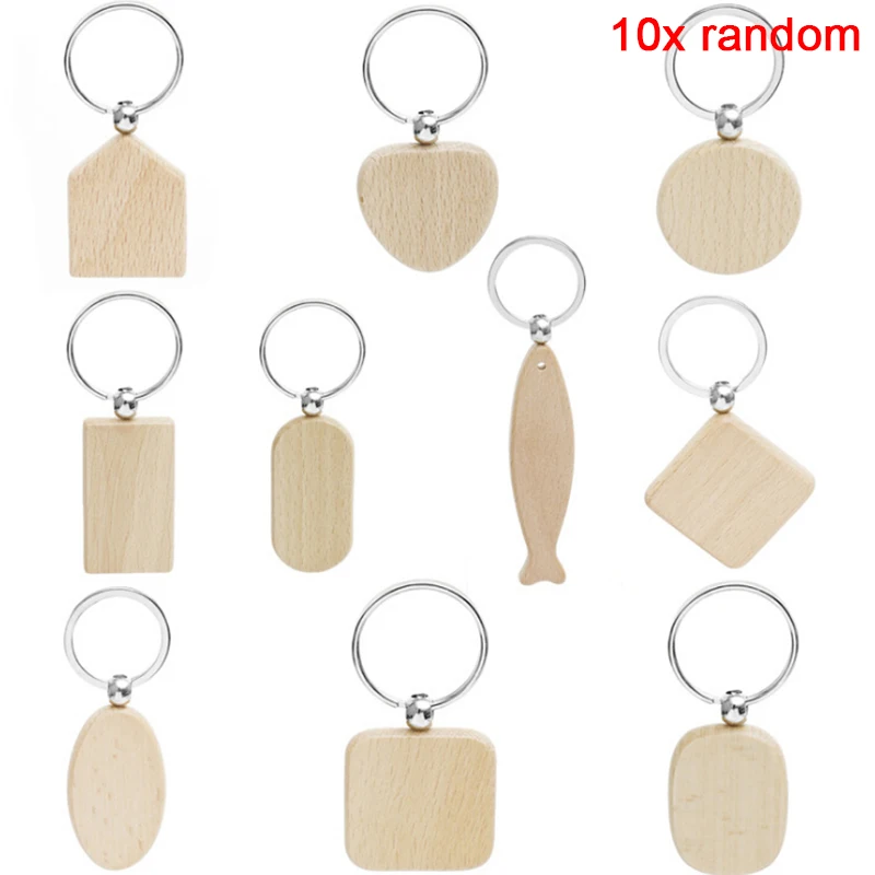 

QrhYK Blank Wooden Key Chain Round Rectangle Keyring DIY Promotion Blank Tag Hanging Pendant Wood Keychains 5/10pcs