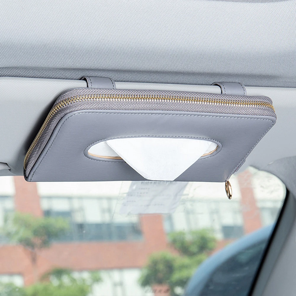 Sun visor gray Высокое качество авто солнцезащитный козырек коробка для салфеток бумажный держатель для салфеток интерьерные аксессуары полотенце висячий Тип кожа Patere роскошный - Название цвета: Sun visor gray