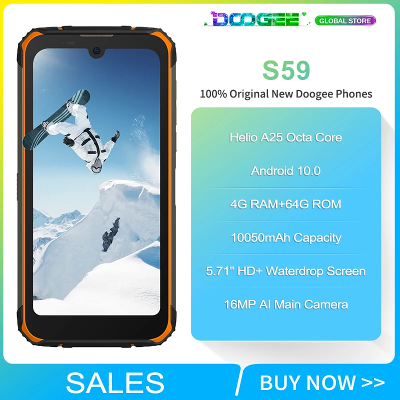 Защищенный мобильный телефон Doogee S59 5 71 дюйма Android 10 10050 мАч супер аккумулятор 2 Вт