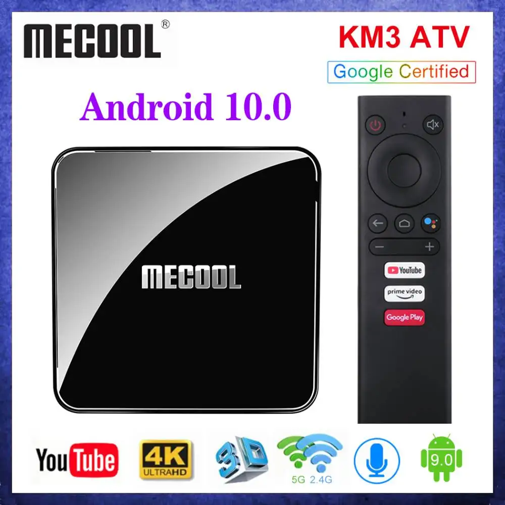 

Mecool KM3 ATV Android 10.0 TV BOX Google Certified Max 4GB RAM 64GB ROM S905X2 KM9 PRO Androidtv 10 4K Smart Media Player Wifi