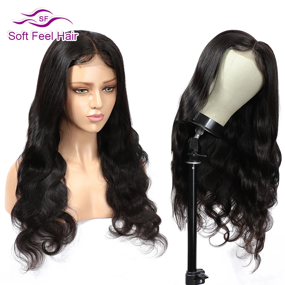 Soft Feel Hair 4*4 парик из натуральных волос с волосами младенца бразильский парик из волнистых волос Remy# 1B парики для черных женщин