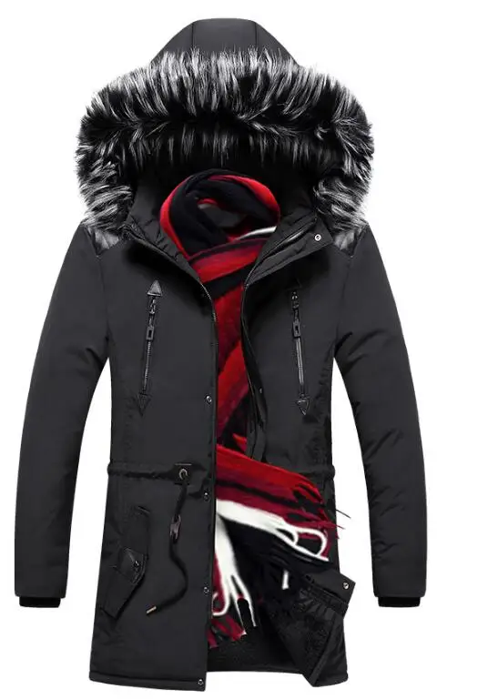 Fur Collar Winter Parka X-Long Winter Jacket Men Thick Warm Hooded Jacket Fur Collar Coat Padded Cotton Outwear Asia Size L-3XL